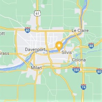 A screenshot of Google Maps with the East Moline area highlighted